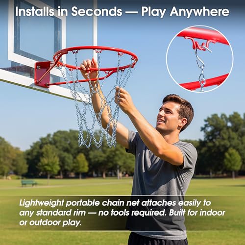 Cannon Sports Heavy Duty Chain Basketball Net – Rust Proof, All Weather Metal Net Replacement - Official Standard 12-Loop Metal Net for Indoor/Outdoor Basketball Rims