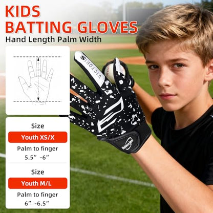 Youth Baseball Batting Gloves, Super Grip Kids Teeball & Softball Gloves for Boys & Girls - color: Black/White, size: Youth M/L(6in-6.5in)
