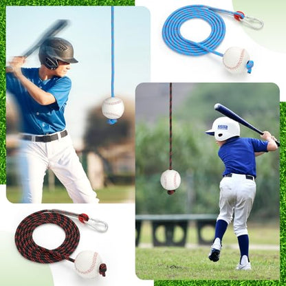 Soulchen 2 Pcs Baseball with Rope Softball Batting Swing Trainer Equipment Adjustable Pendulum Ball System with Secure Locking Anchor Practice Baseball Hitting Skills Sports Tool for Youth Adult