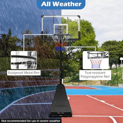 GYMAX Basketball Hoop, 4.9-10 FT Height Adjustable Basketball Goal with 44 Inch PC Backboard, Rebound Plate & Wheels for Kids Teens Adults, Portable Basketball Hoop for Indoor & Outdoor