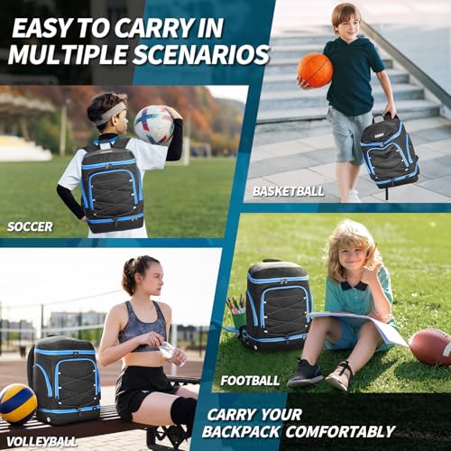 Soccer Bag - Soccer Backpack with Ball Holder,Sport Equipment Bags gifts for soccer stuff Water resistant Includes Separate Cleat Fit Basketball Volleyball Football - color: sport soccer bag 2025 BLACK BLUE