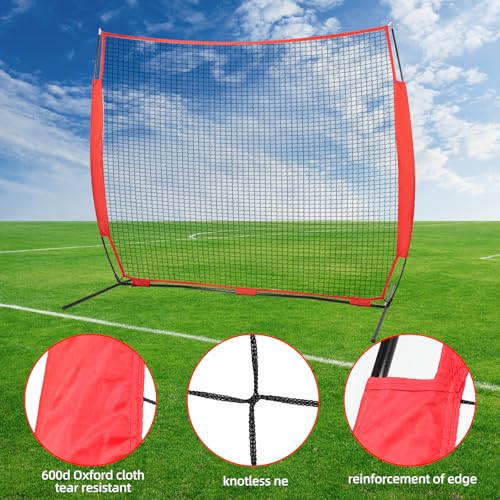 7x7ft /10x16ft /10x20ft Portable Sport Net with Handbag and 12 Ground Nails. Stable Backstop Net for Softball, Lacrosse, Soccer, Baseball. Ball Stop Equipment for Backyard Garden Training（Only Block） - size: Red 7x7 ft
