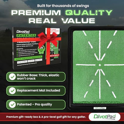 Patented Golf Training Aid, Golf Mats Practice Indoor & Outdoor, Soft Fibre, Real Give, 5 lb, Woven Alignment, Extra Pad, Home Backyard Swing Trainer, Hitting Mat, Accessories Gift Men, Women