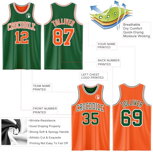 Custom Reversible Basketball Jerseys Men Youth, Personalized Sports Shirts Team Uniforms Printed Name Logo Number - color: Green and Orange