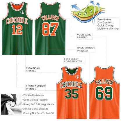 Custom Reversible Basketball Jerseys Men Youth, Personalized Sports Shirts Team Uniforms Printed Name Logo Number - color: Green and Orange