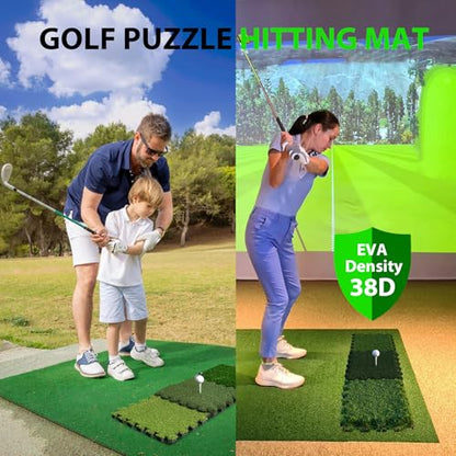 GAIARENA Tri-Turf Golf Hitting Mat Premium Indoor/Outdoor/Backyard Golfing Practice Mat for Home Golf Simulators, Thick EVA Foam Base & Tri-Turf Tiles Rough Driving Course Grass, Gift for Avid Golfers - size: 48"*12.6"