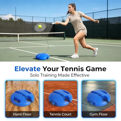 Solo Tennis Trainer Rebound Ball with Weighted Base, Portable Tennis Practice Rebounder, Anti-Tangle Elastic String for Backyard Park Indoor, Solo Training for All Levels