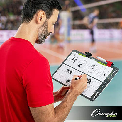Champion Sports Large & XL Dry Erase Board For Coaching - Whiteboards for Strategizing, Techniques, Plays - 2-Sided Boards with Front Side Full Field - Backside Half Field and Lineup - color: Volleyball, style: Standard Coaches Board