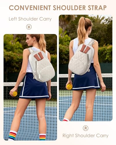 Pickleball Bag for Women - Quilted Crossbody Pickleball Paddle Bag Holds 4 Paddles, Lightweight Sports Gear & Travel Paddle Case - color: Beige