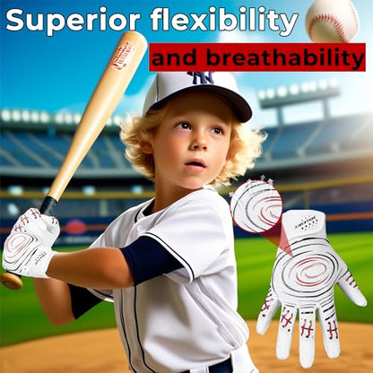 AIGEVTURE Baseball Bating Gloves Adult Youth Baseball Softball Batting Gloves Adult Kids Boys Girls - color: White and Red, size: Kids Large