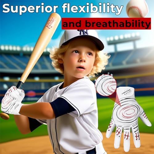 AIGEVTURE Baseball Bating Gloves Adult Youth Baseball Softball Batting Gloves Adult Kids Boys Girls - color: White and Red, size: Kids X-Small