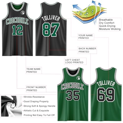 Custom Reversible Basketball Jerseys Men Youth, Personalized Sports Shirts Team Uniforms Printed Name Logo Number - color: Green and Black