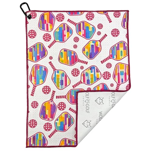 Wolf Golf Towels Pickleball Towel | Pickleball Gifts | Paddle and Balls | Sport Towel | Retirement Gift - color: Floating Paddles and Balls