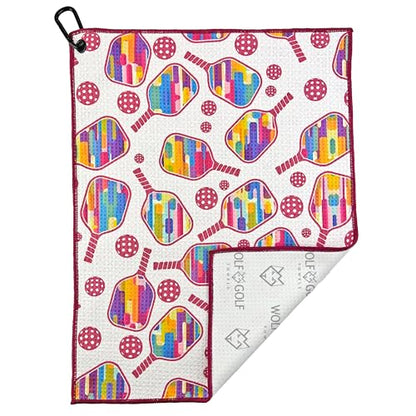 Wolf Golf Towels Pickleball Towel | Pickleball Gifts | Paddle and Balls | Sport Towel | Retirement Gift - color: Floating Paddles and Balls