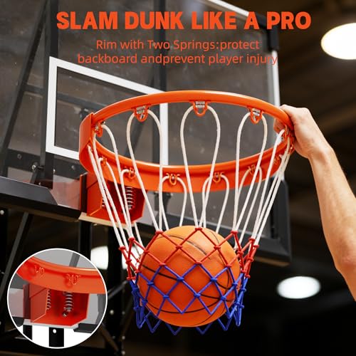 Adjustable Wall Mounted Basketball Hoop – 48 Inch Shatterproof PC Backboard, 8-10 FT Height, 18 Inch Sturdy Steel Rim, Indoor & Outdoor Basketball Goal for Home, Garage, or Gym
