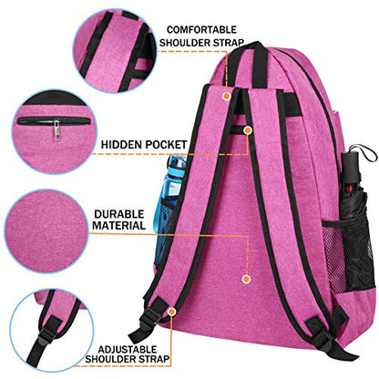 ACOSEN Tennis Bag Tennis Backpack - Large Tennis Bags for Women and Men to Hold Tennis Racket,Pickleball Paddles, Badminton Racquet, Squash Racquet,Balls and Other Accessories - color: Rose Red