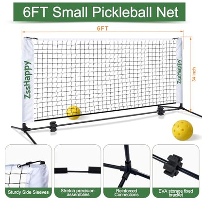 6FT White Mini Pickleball Net, Portable Quick Setup Practice Net for Indoor Outdoor Driveway Dink Shots