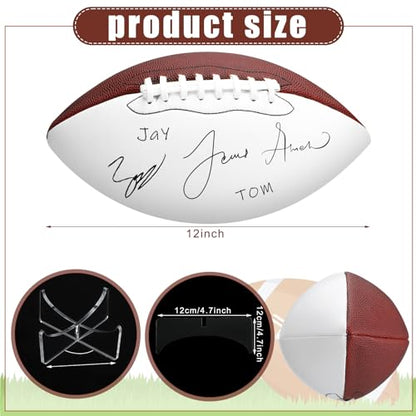 Liliful 2 Pcs Autograph Football Basketball Blank Official Size with 2 Stand 2 Signature Pen 1 Pump for Fantasy Trophy Anniversary Birthday Graduation - size: Size 9, style: 2 Sides White Football
