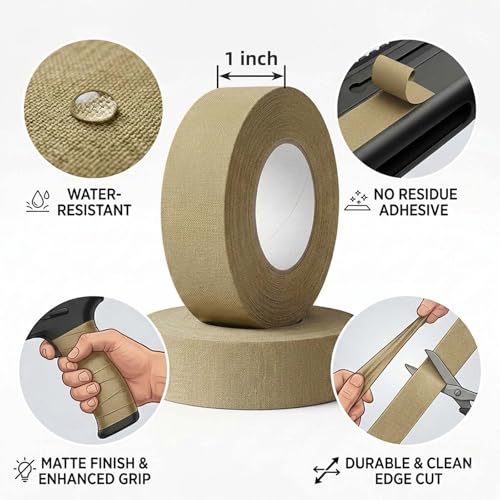 2 Rolls Magsaddle Gun Grip Tape, Non-Reflective, No Residue Goon Grip Tactical Tape for Pistol, Handgun, Rifle, Sports, Tool, Pull Up Bars, Handles, Bats, Rackets, Gym Equipment, Handrails - color: FDE