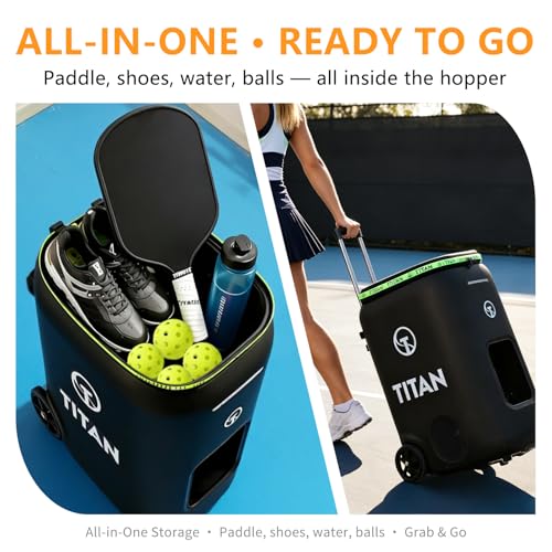Titan ONE Pickleball Machine with Internal Oscillation & Free App | for Coaches, Clubs & Solo Practice, 85 to 240 Ball Capacity, Portable with Trolley Handle