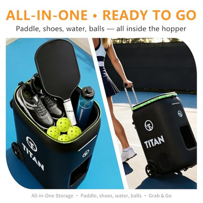 Titan ONE Pickleball Machine with Internal Oscillation & Free App | for Coaches, Clubs & Solo Practice, 85 to 240 Ball Capacity, Portable with Trolley Handle
