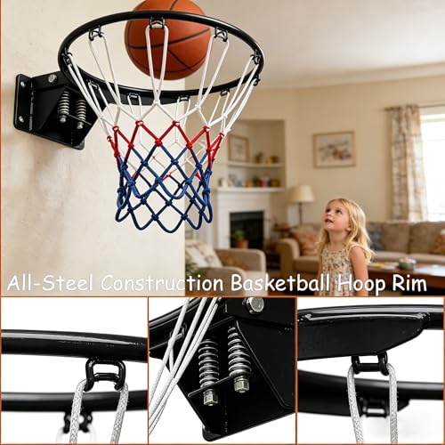 Rakon 18" Replacement Basketball Rim Wall Mount Hoop Hand-Crank Backboard Mounted for Indoor/Outdoor Classic Basketball Court, Teens, Adults, Schools, Parks - color: 18" Black Spring