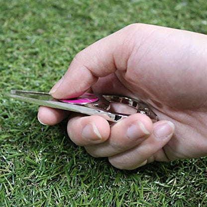 Golf Divot Repair Tool with Ball Marker, A Unique and Multi-Functional Golf Accessory, Nickel - color: Pink