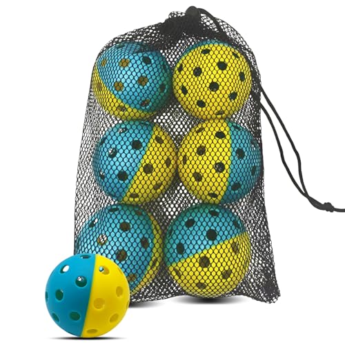 6 Pack Pickle Ball with 40 Holes, Pickleballs High Durability, Outdoor Pickleball Balls with Mesh Bag, Dual Color Pickle Balls with Superb Visibility, Stable Bounce - color: Yellow+Sky Blue, size: 6 - Pack