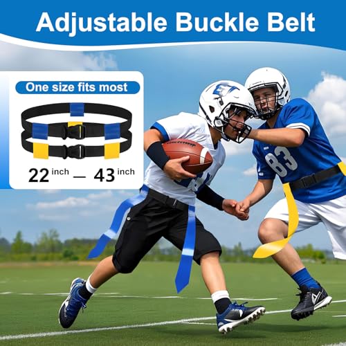Adjustable Flag Football Belts for Youth/Adults, Set of 4/10 Tear-Resistant Belts for Football Training/Games/Outdoor - color: 4 Pcs: 2 Blue and 2 Yellow