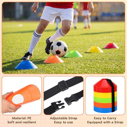 Yunsailing Soccer Cones with Straps Set, Disc Training Cones Bulk Agility Cone Sports Cone for Drills, Challenge, Football, Basketball, Skating, Coaching, Practice Equipment, Indoor, Outdoor