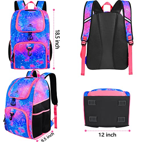 MATEIN Basketball Bag, Sturdy Soccer Bag with Ball Holder & Shoe Compartment, Large Basketball Backpack for Training Equipment, Water Resistant Sports Ball Backpack Fits Volleyball Football, Colorful - color: Pink