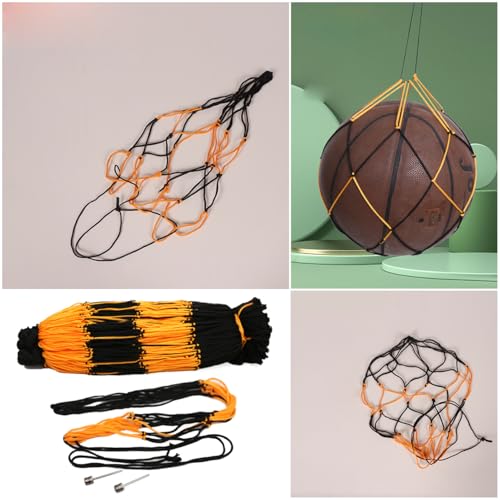 4 Pack Basketball Bag Drawstring Single Ball Net Mesh Storage Organizer Carrier Carrying Hanging Bags with Air Pump Inflation Needle For Soccer Balls Football Volleyball Basket Ball Sports
