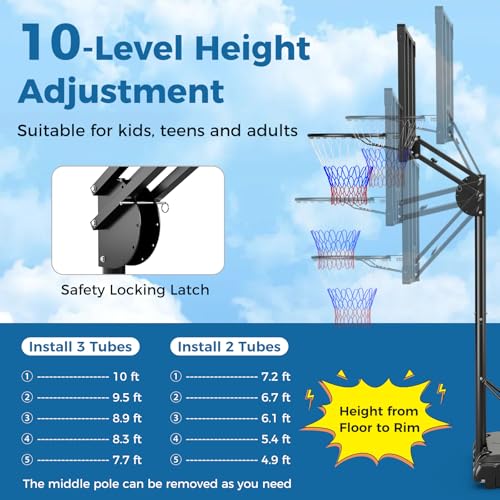 Goplus Basketball Hoop Outdoor, 4.9-10FT Height Adjustable Portable Basketball Stand System w/Shatterproof Backboard, 2 Wheels, Fillable Base, Free Weight Bag, Basketball Goal for Teens Youth Adults