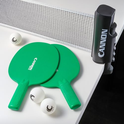 Cannon Sports Table Tennis Set – 4 Unbreakable Paddles, 6 3-Star Balls, Retractable Net & Carry Bag – Clamp-On Portable Ping Pong Net Fits Tables up to 2 Inch Thick, Extends to 6 Feet - color: Green