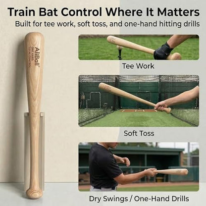AliBall one Hand bat Trainer, 22" Solid Ash (No Splice) Training bat, Soft Toss & Tee Work, Build Hand Strength & Bat Control, Baseball Training bat, one Hand Training bat
