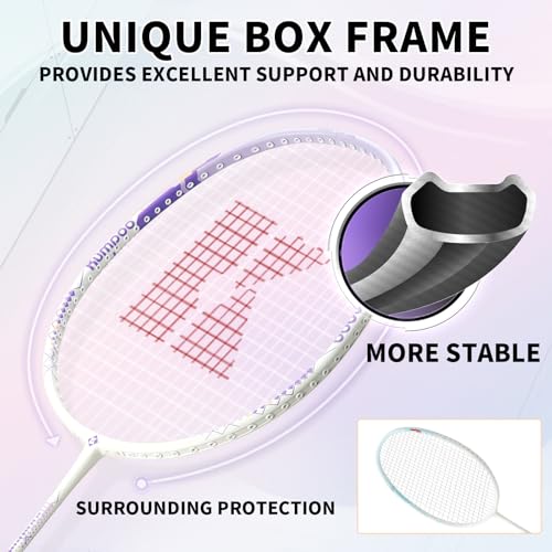 Badminton Racket Set of 2, Carbon Shaft Aluminum Frame Badminton Rackets for Outdoor Backyards Games, Badminton Racquets Set with 2 Overgrips and 1 Bag