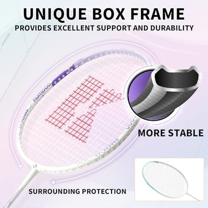 Badminton Racket Set of 2, Carbon Shaft Aluminum Frame Badminton Rackets for Outdoor Backyards Games, Badminton Racquets Set with 2 Overgrips and 1 Bag
