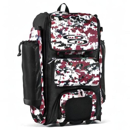 Boombah Rolling Catchers Superpack Baseball/Softball Gear Bag Digital Camo - 23-1/2" x 13-1/2" x 9-1/2" - Multiple Colors - Telescopic Handle and Holds 4 Bats - Wheeled Version - color: Black/Cardinal