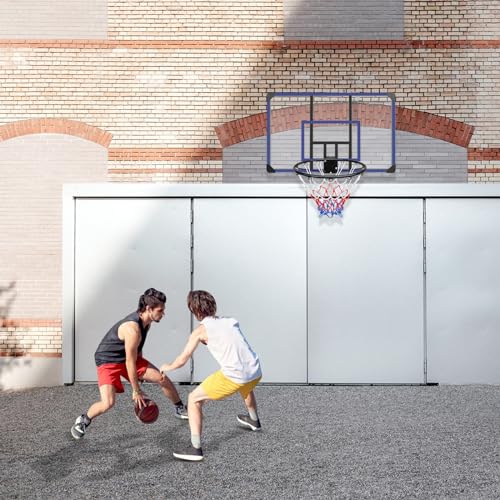 Wall-Mounted Basketball Hoop, 45 "x 29" shatterproof Back, Folding, Durable Hoop and All-Weather net for Indoor and Outdoor use