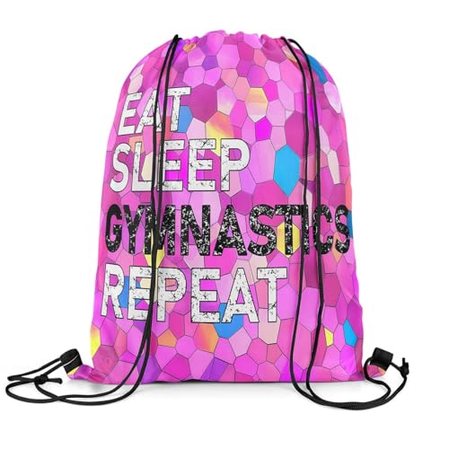 Castle Fairy Eat Sleep Gymnastics Repeat Drawstring Backpack,Diamond Waterproof Drawstring Bags,Pink Colorful Tie Dye Bags for Shopping Travelling,Lightweight - color: Pink 6