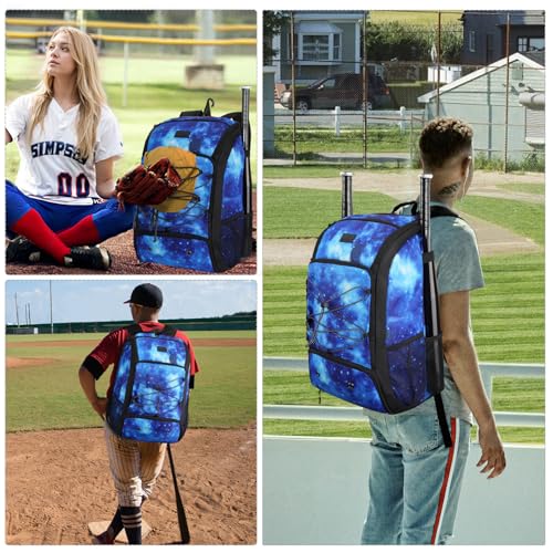 MATEIN Baseball Backpack, Softball Bat Bag with Shoes Compartment for Youth, Boys and Adult, Lightweight Baseball Bag with Fence Hook Hold TBall Bat, Batting Mitten, Helmet, Caps, Teeball Gear - color: Galaxy Blue, size: 47L