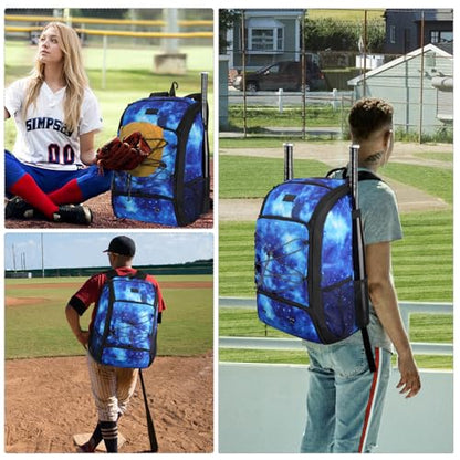 MATEIN Baseball Backpack, Softball Bat Bag with Shoes Compartment for Youth, Boys and Adult, Lightweight Baseball Bag with Fence Hook Hold TBall Bat, Batting Mitten, Helmet, Caps, Teeball Gear - color: Galaxy Blue, size: 47L