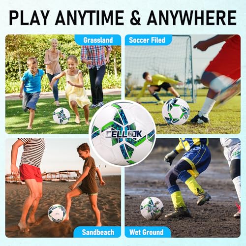 Soccer Ball Size 5 Size 4 with Pump Deflated, Official Size and Weight Long-Lasting Soccer Ball for Youth Teens Adult, Indoor Outdoor Training Practice Ball Games Sports Soccer Gifts with Mesh Bag