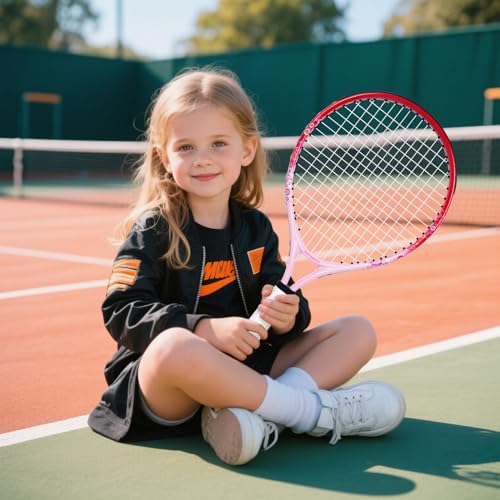 17"-23" Kids Tennis Racket for Aged 2-9, Lightweight and Durable, Including 1 Toddler Tennis Racket and 1 Replacement Grip Tapes - color: Red Pink, size: 17"