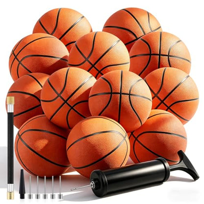 12 Pack Basketballs Bulk Official Size 7 Men Adults for Outdoor Indoor, 29.5" Teens Inflatable Basketballs Rubber Street Ball with Pump & Needles Set for Basketball Games Training Competition