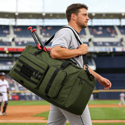 120L Extra Large Baseball Duffle Bag for Adult Softball Gym Bag with Shoe Compartment, Sports Duffel Bat Equipment Bag Coach Team Catchers Gear Bag for Hockey Football Basketball Soccer, Green - color: Green