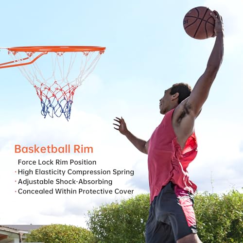 Basketball Hoop & 18" Steel Rim, Wall Mounted, Fixed/Breakaway, Silent Quiet Practice, Foldable No-Drill, Indoor Outdoor for Home Garage