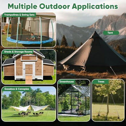 18'' Ground Anchors Screw in Heavy Duty, Shed Anchor Kit with Straps & Steel Cable & Tools, Earth Anchors for Mobile Home, Carports, Swing Set, Tree, Trampoline - Secure Against High Winds(4)