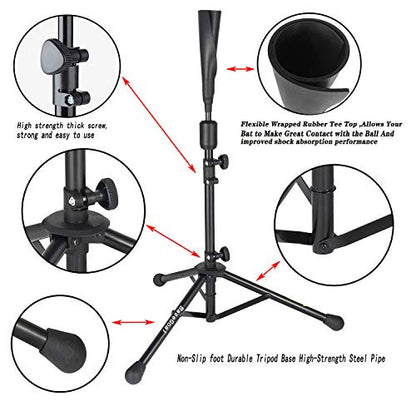 BaseGoal Batting Tee Baseball Tee,Softball Travel Portable Tee Tripod Stand Rubber Tee for Batting Training Practice with Carrying Bag - color: Black, style: New Tee
