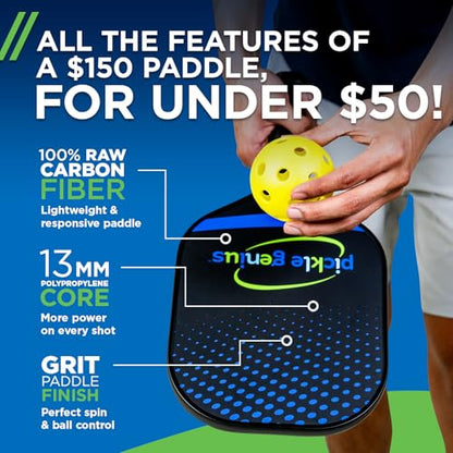 13mm Quiet Pickleball Paddle – 8oz USAPA Approved Carbon Fiber with Grit – Pickleball Racket for Adults – Honeycomb Core Vibration Dampening for Spin, Control & Tennis Elbow Relief